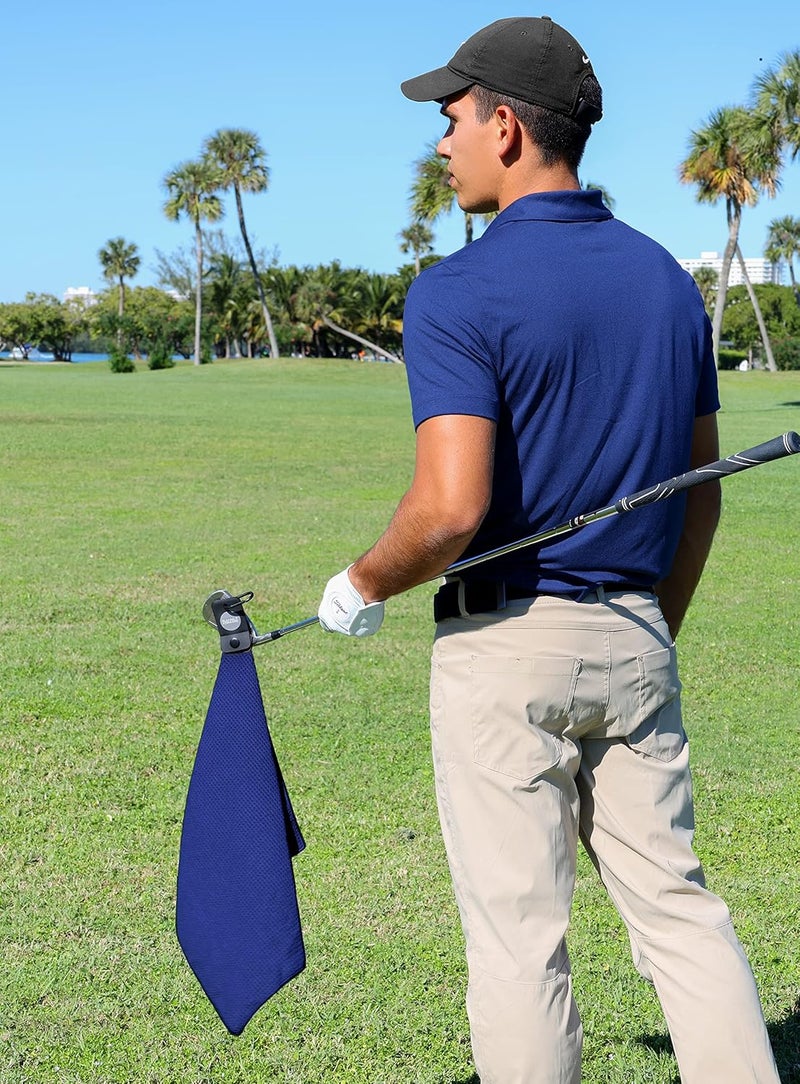 Playing It Forward Magnetic Golf Towels for Golf Bags with Clip & Ultra Strong Magnet - Waffle Weave Microfiber Towel for Secure Hold on Bags & Carts - Ideal Club Cleaner & Accessories - Navy - Image 2